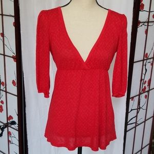 Splendid Wrap Front Tie Waist 3/4 Length Top